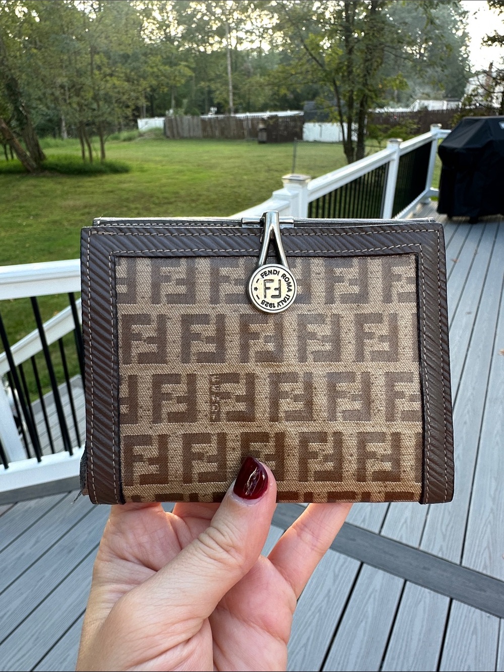 Fendi Brown FF Monogram Canvas and Dark Brown Leather Fold Wallet